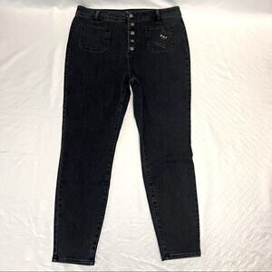 OAT NY High Rise Skinny Sailor Jeans Black Button Fly Pants Womens 32 NWT